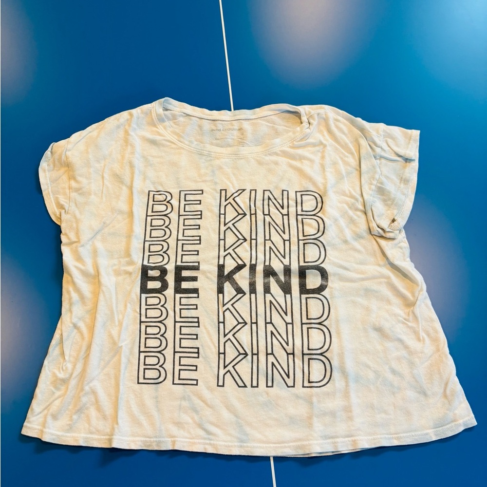 GOOD HYOUMAN Be Kind T-Shirt - Cream/blue, Size Medium